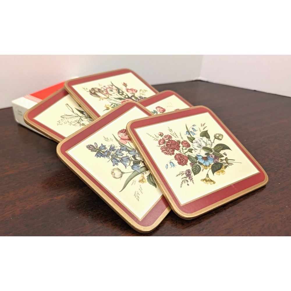 Vintage Pimpernel Floral Coasters Set of 6 Roses Cork Back Made in England Box